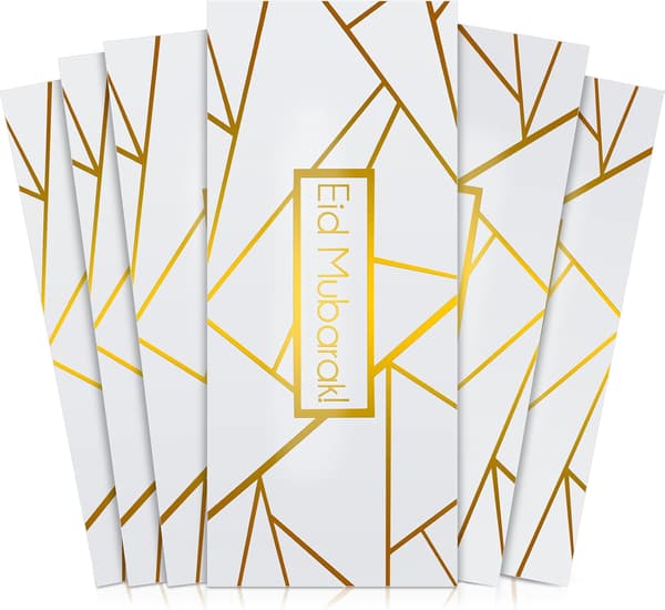 5-pack Eid Mubarak presentkuvert i belagt papper, modellkuvert, dekorativ (linjestil)