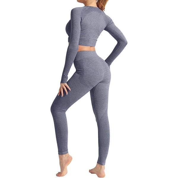2-delad yogautrustning med hög midja, långärmad topp och jumpsuit (grå) S