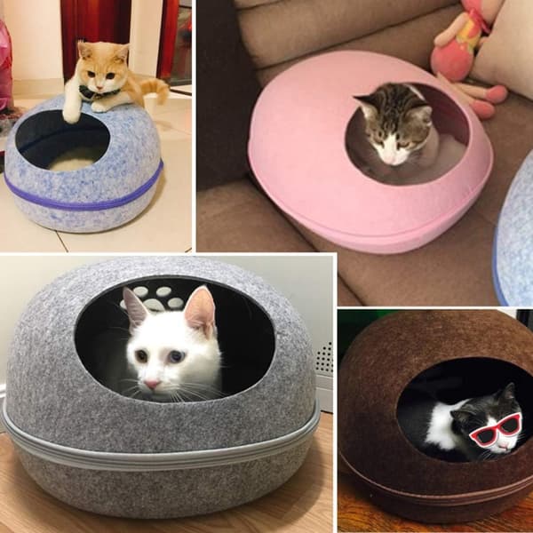 Æggeskalformet kæledyrsseng varm kennel kat sovepose semi-lukket blue