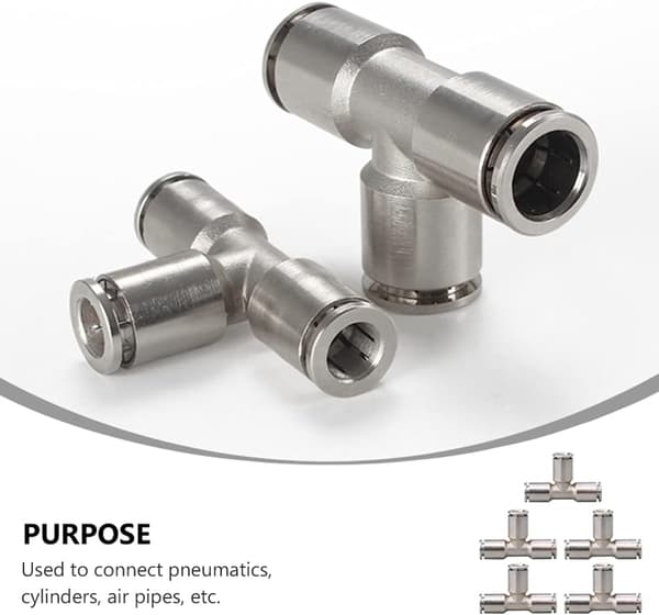5 stk. pneumatiske T-samlinger, førsteklasses cylinderforbindere SMA-adapter Push-kobling rørfittings