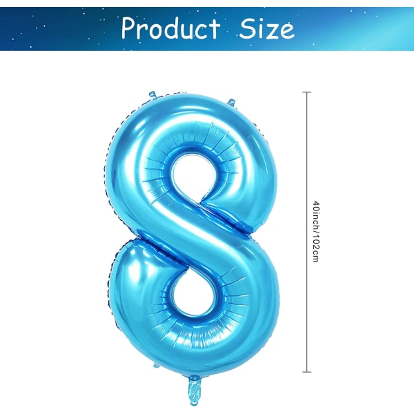 1 st 40 tum stor digital folieballong för födelsedagsfestdekorationer (blå, 8) Blue 8