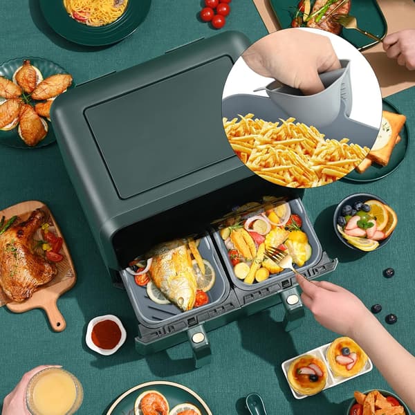 5 stk. silikoneindsats til dobbelt airfryer tilbehør - grå grey