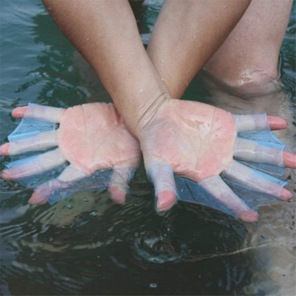 1 par simhandskar i silikon Finger Frog Typ Webbed Aquatic Training Medium blue M