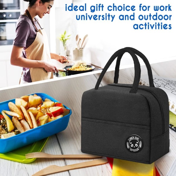 Lunch Cool Bag Vattentät Termisk Läckagesäker Organizer för Arbete, Skola, Picknick (Helt Svart) Black