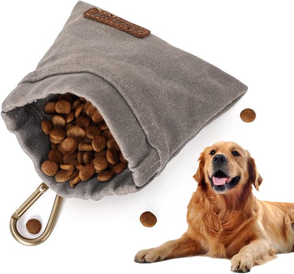 Slet til hunde, foderpose hundetræning, bomuldspose, vandtæt godbid til små hunde med karabinhager, grå