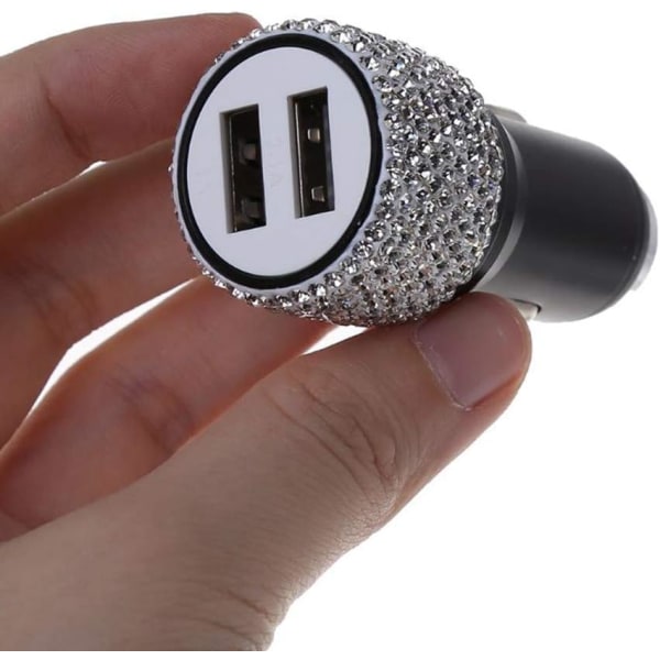 Bil USB-laddare, billaddare DC5V 2.4A glänsande bling strass kristall laddare med säkerhetshammare（svart） black