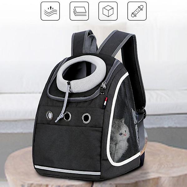 Ryggsäck för husdjur, bärbar, andningsbar, för resor, 37 x 24 x 42 cm (svart) black
