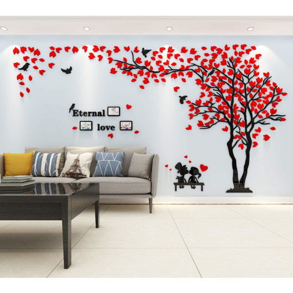 Trädväggklistermärken Fotoram 3D-klistermärken Gör-det-själv-väggkonstklistermärken Heminredning för sovrum, barnrum, hall, barnkammare, present (röd rak, 400 * 200 cm) color 2 xl