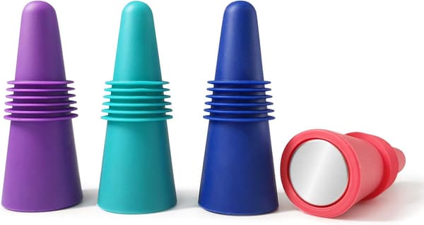 4-PACK Återanvändbara vinstoppare, färgglada silikonproppar för dryckesflaskor
