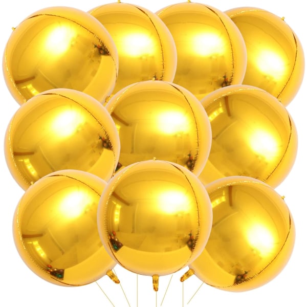 22" dimensionella mylarballonger 4D jätterunda folieballonger (guld) 10 stycken