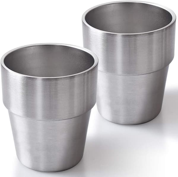 Rostfria muggar, 10 oz / 300 ml metallmugg, dubbelväggig dricksmugg – set med 2-pack