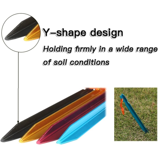 20-pack tältpinnar i aluminiumlegering med dragpåse för utomhuscamping (5 färgblandningar)
