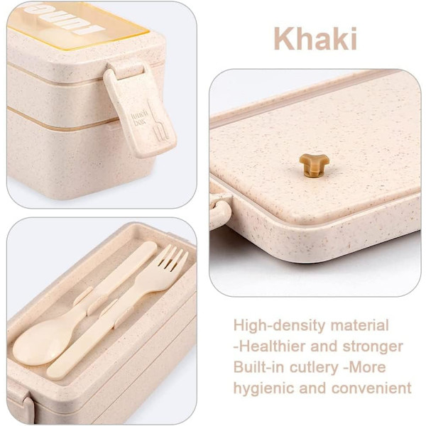Lunchlåda, Bentolåda med fack, läckagesäker lunchlåda, bestick sked och gaffel (Beige) Beige
