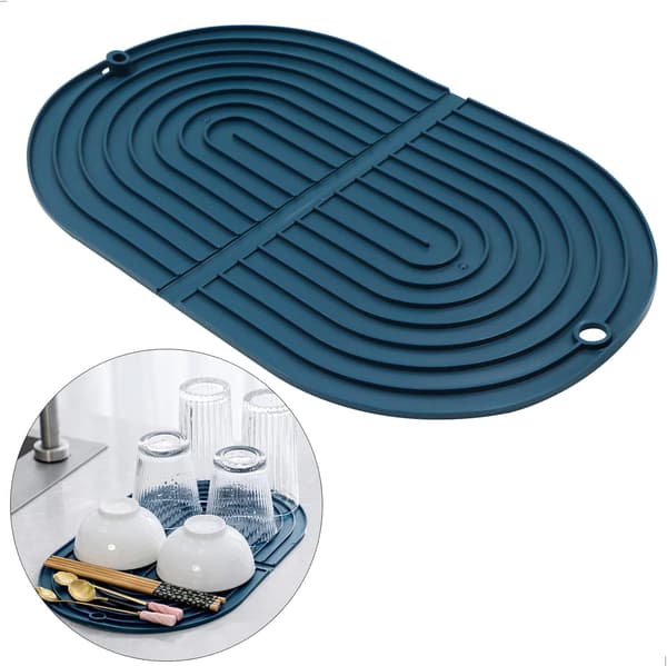 Diskställningsmatta Värmebeständig och halkfri torkmatta för diskar - Diskställ Blå (1-pack)