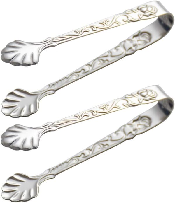 Sæt med 2 is-sukkerklemmer vintage rustfrit stål mini med præget mønster (sølv) Silver