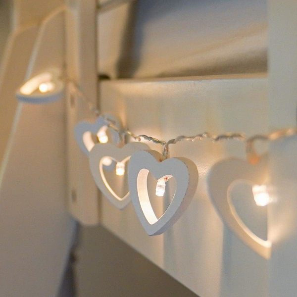 Trähjärtformade ljusslingor - Batteridrivna - 10 varmvita LED-lampor