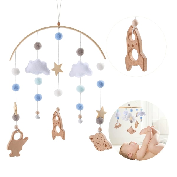 Interstellar Baby Mobile Trä + Filtbollar + Bomull, lugnande sängklocka för baby, nyfödd present（stil 2） color 1