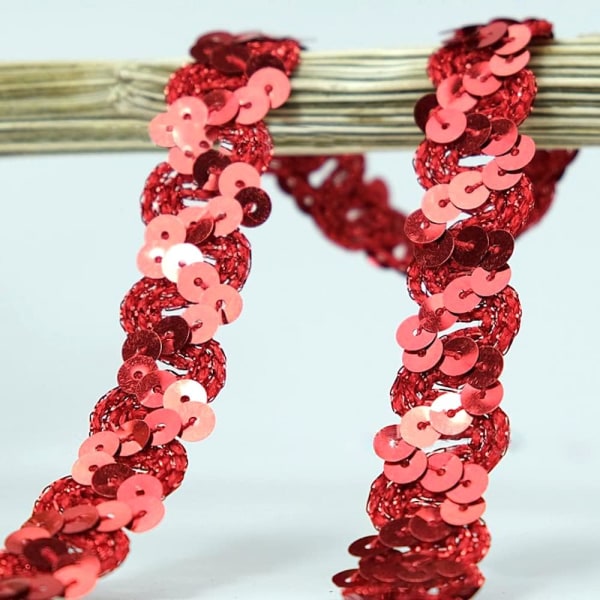 12 meter 18 mm glitter paljett spetsband Spetskant Flätat dekorativt band trimband (röd) Red