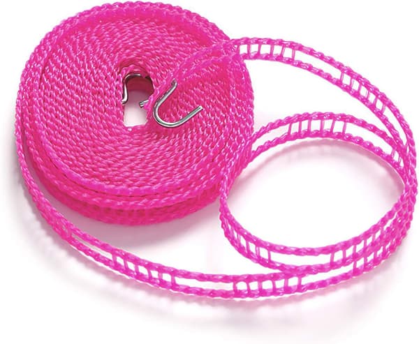 Bærbar klessnor for utendørs bruk, 5m rosa elastisk vaskesnor for utendørs