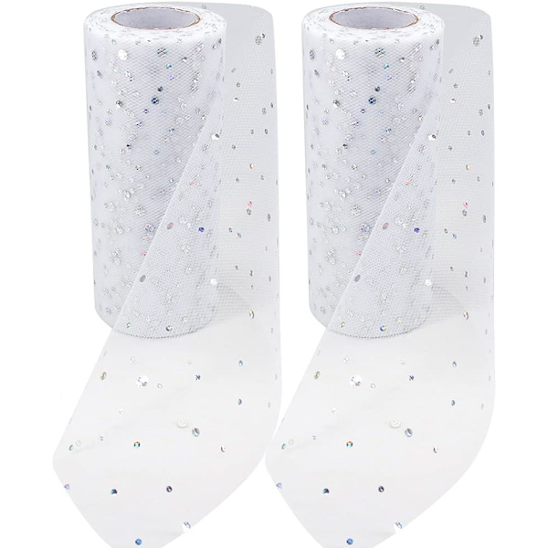 Paljett tyll nät rulle 6\" x 10 Yard DIY kläder tyg tillbehör (vit) 2 st white