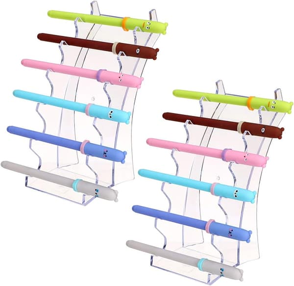 Akryl Penneholder Makeup Børste Organizer 6-rums Display Stand (2 Styk)