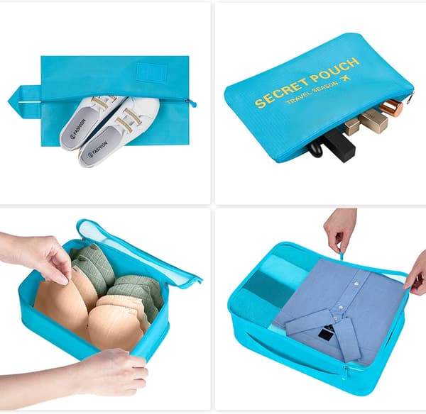 7-pack packningskuber för resväskor, researrangör kompressionspackningskuber (ljusblå) Blue