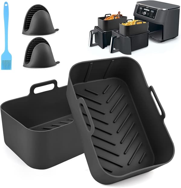 5 stk. silikone airfryer-indsats til tilbehør til dobbelt airfryer - sort black