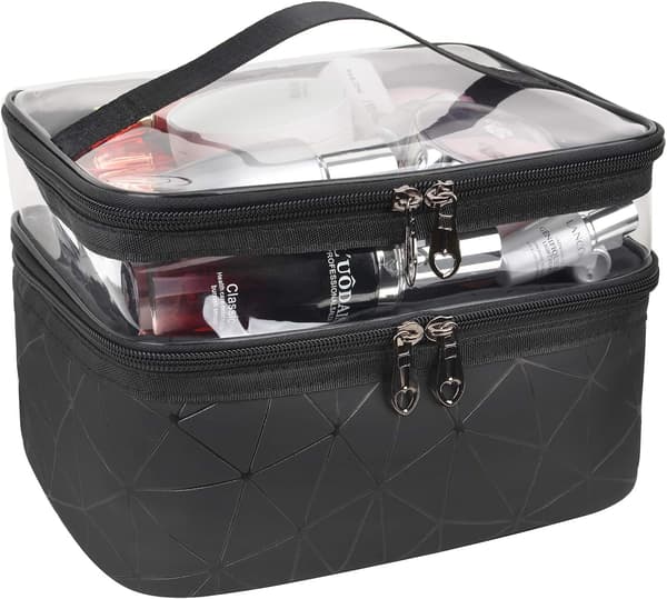 Makeup-tasker Dobbeltlag Rejse Kosmetiketuier Makeup Organizer Toilettasker (Sort) Black