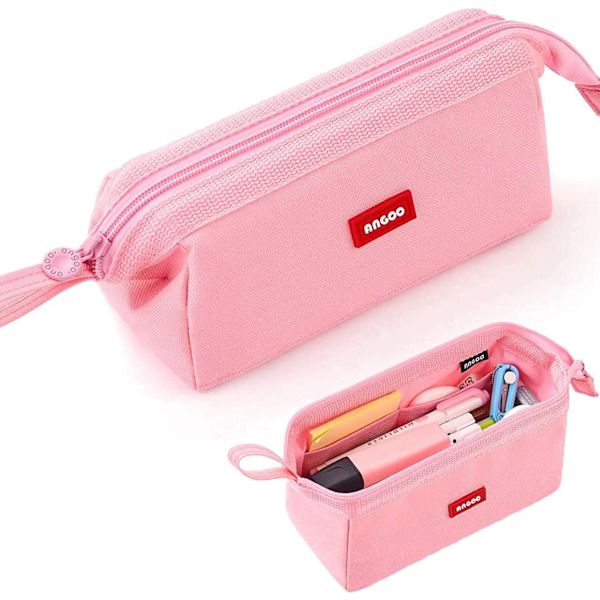Pennfodral i kanvas med stor kapacitet, bärbart pennfodral, skolmaterial (rosa) Pink