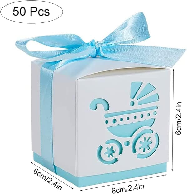 Paket med 50 presentaskar, presentask för nyfödd bebisdop, festpresentaskar, presentask med band (blå) Blue