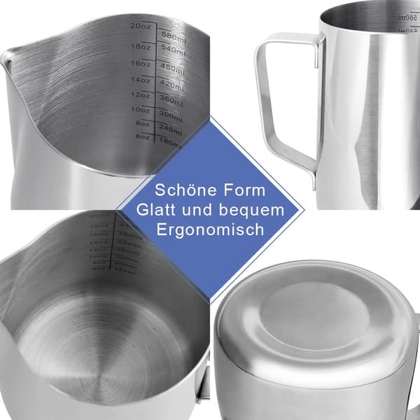 Mælkekande 600 ml / 24 FL.OZ rustfrit stål mælketank sølv (9 × 11 cm) 600ml