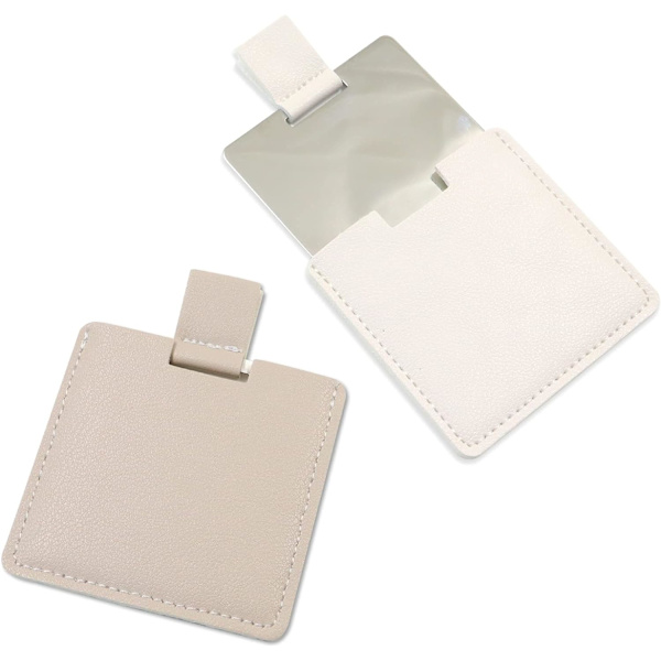 Rostfritt stål splitterfritt kompakt spegel med PU läderfodral (grå+vit) 2 st color 3