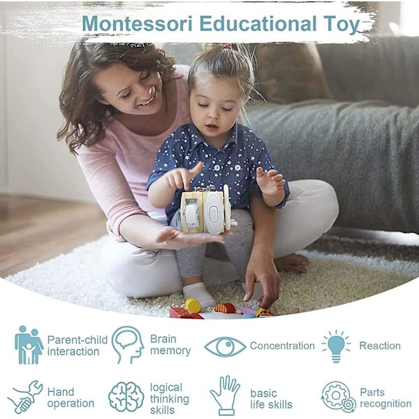 Aktivitetskub i trä, Montessori-leksak, kompass Color 4