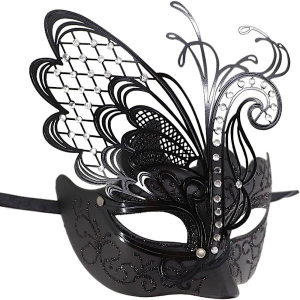 Par Maskerad Mask Metall Järn Fjäril Bal Mask Fest Mask (Svart) 2 st black