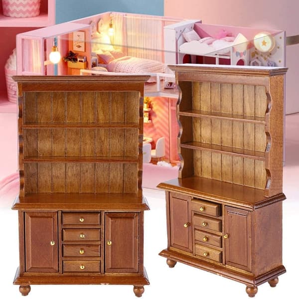 1:12 Dukkehus Mini Møbler Bogreol Model (Valnød Farve) 1 Stykke