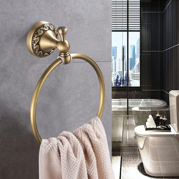 Antikk messing håndklestativ, håndkleholder for baderomsveggmontering, retro rundt håndklestativ