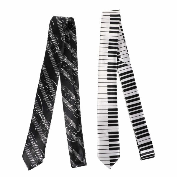 2 stycken slipsar med print för män, coola slipsar med pianospö, casual slipsar för herrkostym