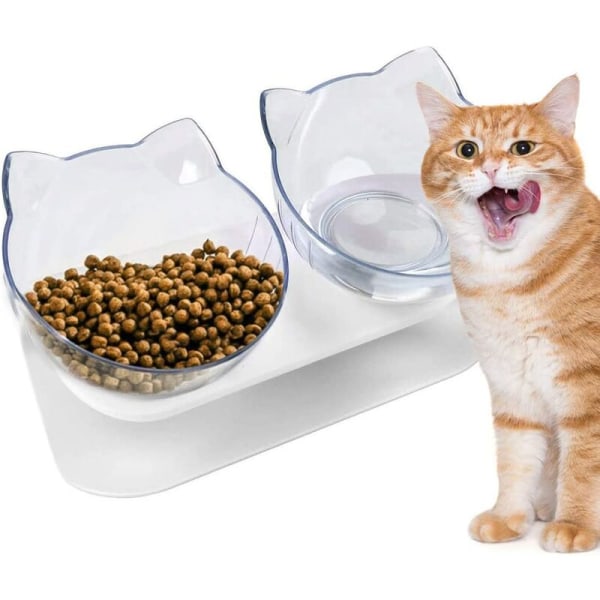 Kattskål, 15° lutande dubbelupphöjd kattskål, halkfri och justerbar skyddshals för husdjursfoder, ortopedisk skål för katter och hundar