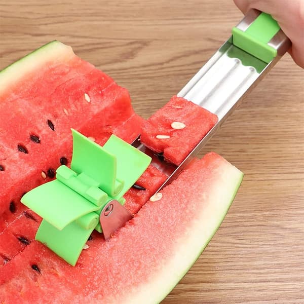Vannmelonkutter med vindmølle, vannmelon skjæreverktøy, vannmelon rullekutter for terninger
