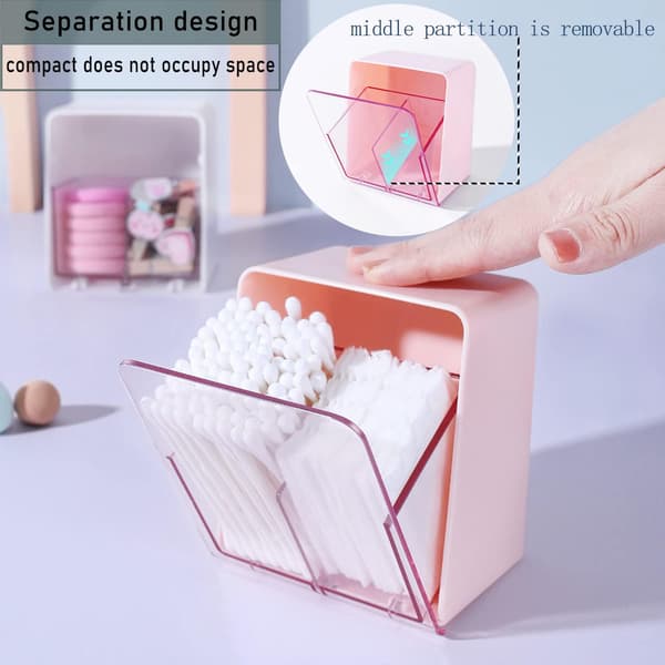 Bomullspinner Qtip Holder Beholder Dispenser Boks med 2 Rom (Rosa) Pink