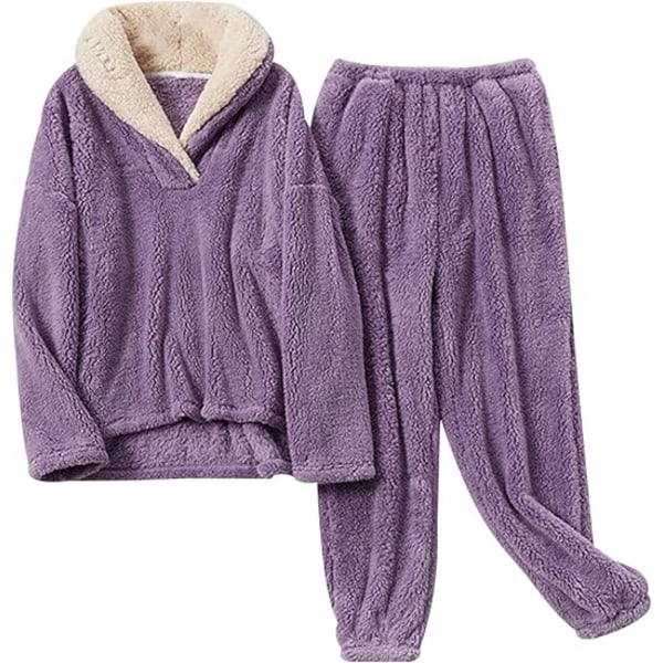 Kvinnors fluffiga pyjamas set fleece pullover byxor lös plysch nattkläder (lila, s) Purple s