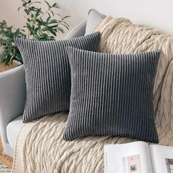 Set om 2 randiga manchester kuddfodral mjuka kuddfodral för soffa (16 tum, mörkgrå) Dark Grey 40*40