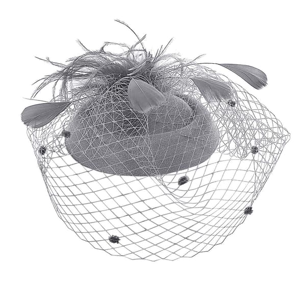 Dame Fjær Mesh Topphatt Mesh Slør Hårnål Hatt Fest Hodeplagg (grå) Grey