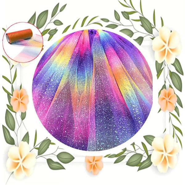 1 st Rainbow Gradient Glitter Tulle Rulle Tyg Band Tulle Band Rulle (6 I 10 Yards), Rainbow color 3