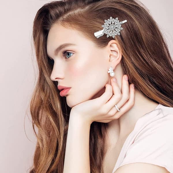 2 st strass bröllopshårklämma, blomma diamant hårklämmor, strass barrette (silver)