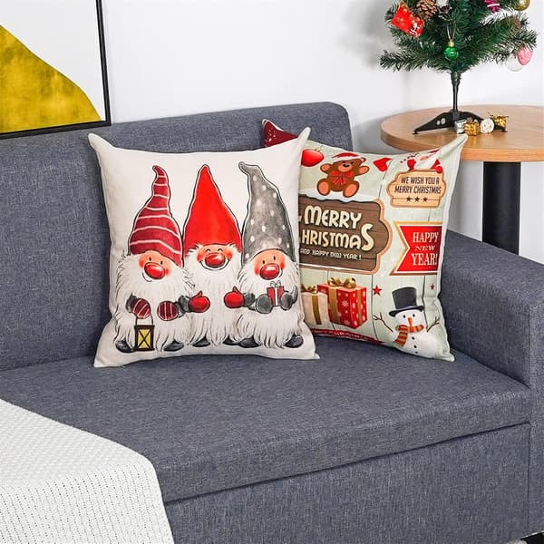 4 stk. julepudebetræk, bomuldslinned dekorativt sofapudebetræk til soveværelse, sofa, stol, 45x45 cm