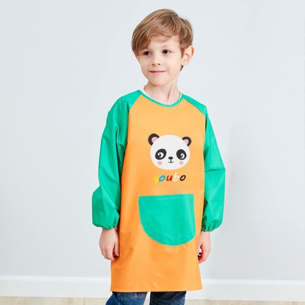 Målarförkläde för barn, 3-6 år, vattentät klänning (Panda Orange) orange