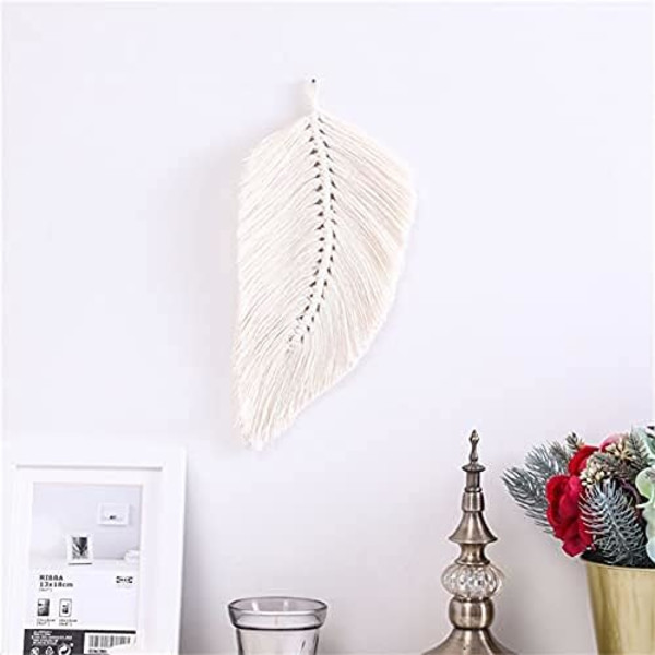 2-pack Macrame väggdekoration Boho dekoration blad vävd gobeläng för vardagsrumsdekoration (vit) White