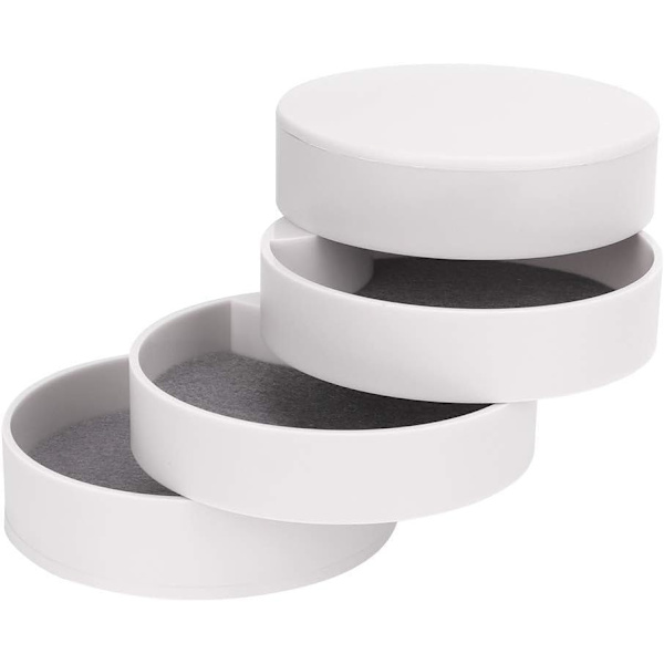 Multifunktionell rund fyrskikts smyckeskrin med lock White