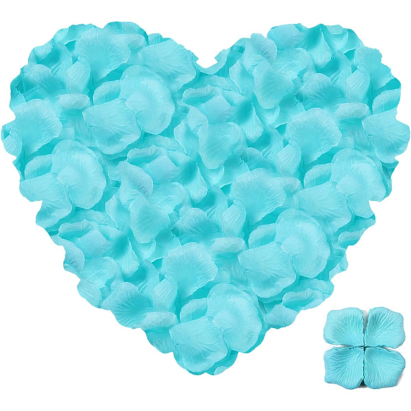 1000 st konstgjorda rosenblad av siden för bröllopsblommor fest romantisk kväll (Tiffany blå)